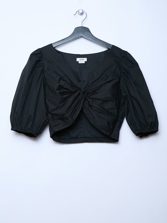 Jason Wu Tops - Jason Wu Twist Front V-Neck Puff Sleeves Crop Top Black Small